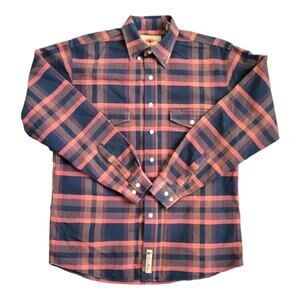 Larry Mahan Cotton Plaid Button-Down Shirt Size Medium Orange Black